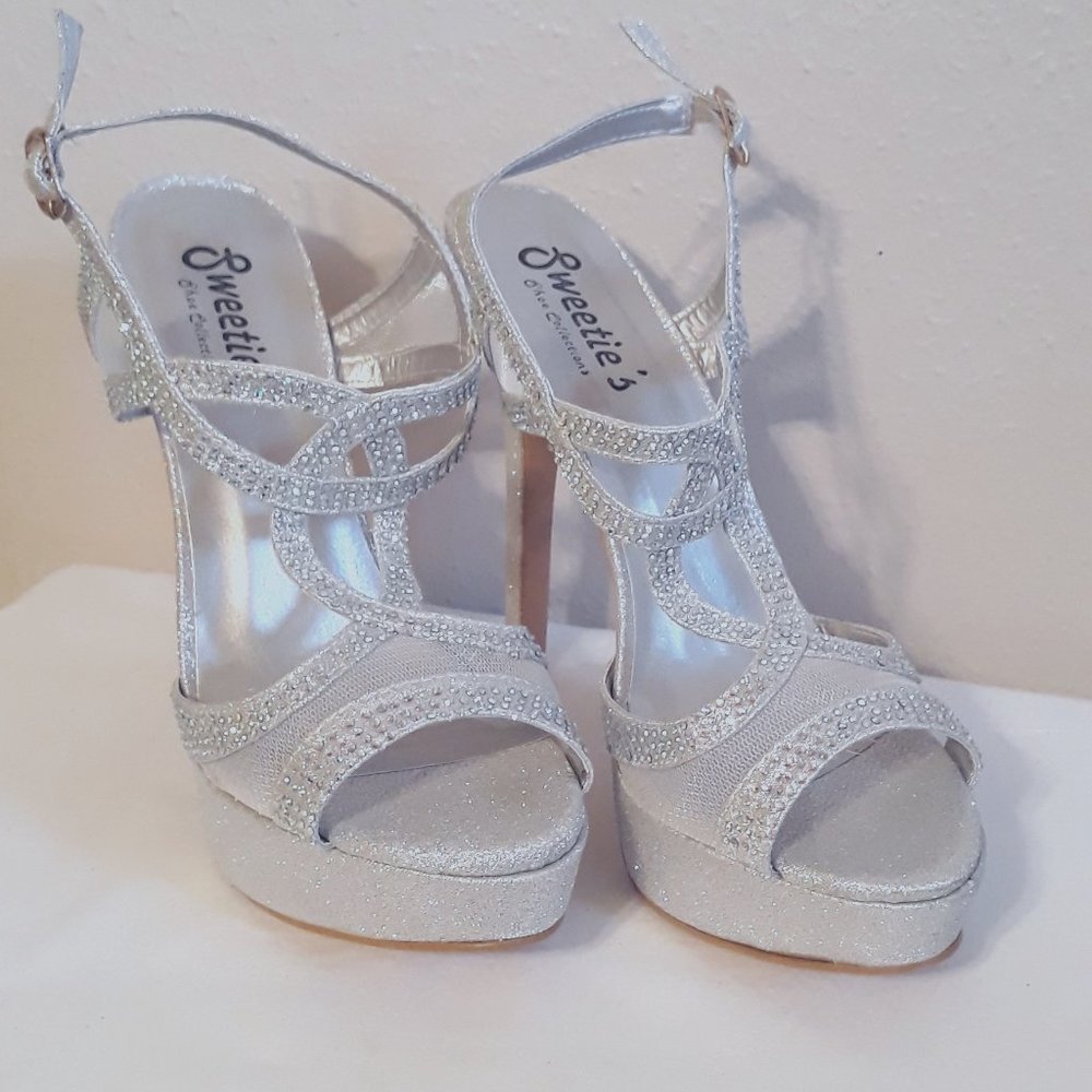 Sweetie's Shoe Collection, Silver/Rhinestone Heels
